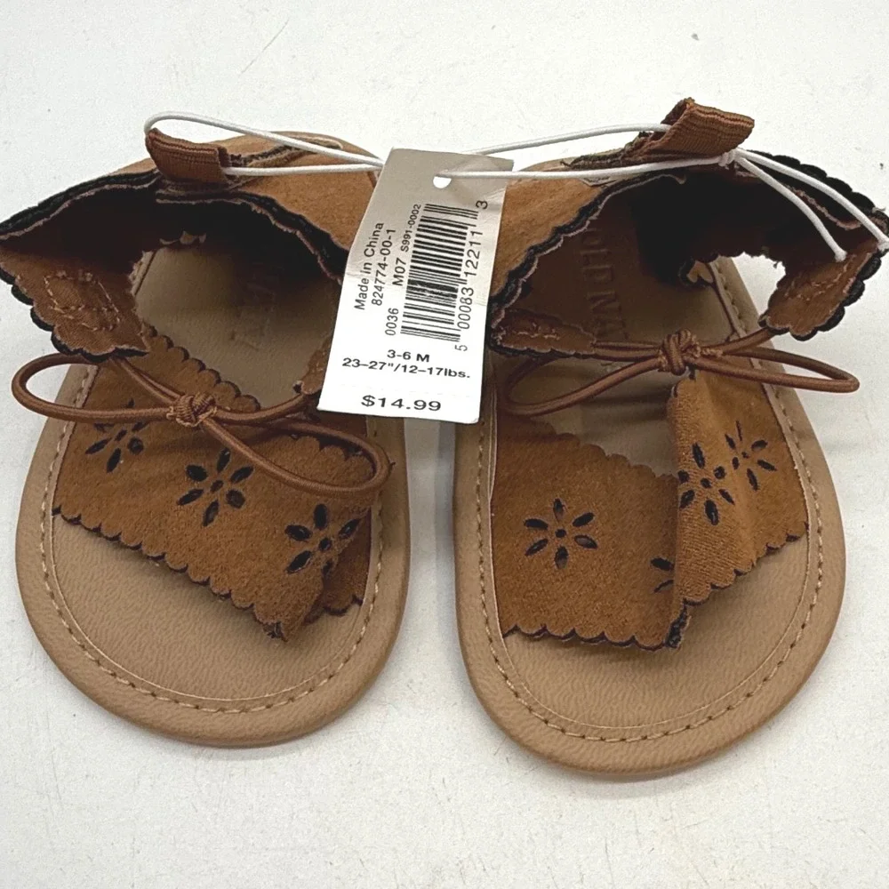 Old Navy Baby Girl Cognac Scalloped Laser Cut Gladiator Sandals 3-6M NWT